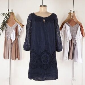 Gerard Darel Navy Blue Embroidered Long Sleeve Dress